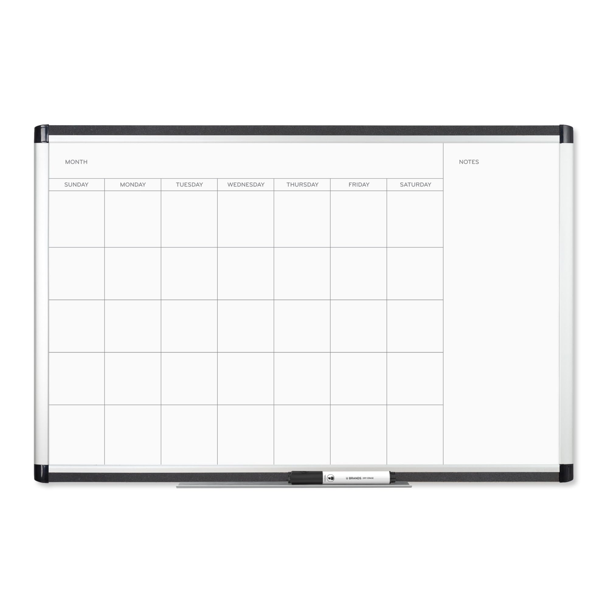 U Brands PINIT Magnetic Dry-Erase Monthly Calendar Board, Silver Aluminum Frame