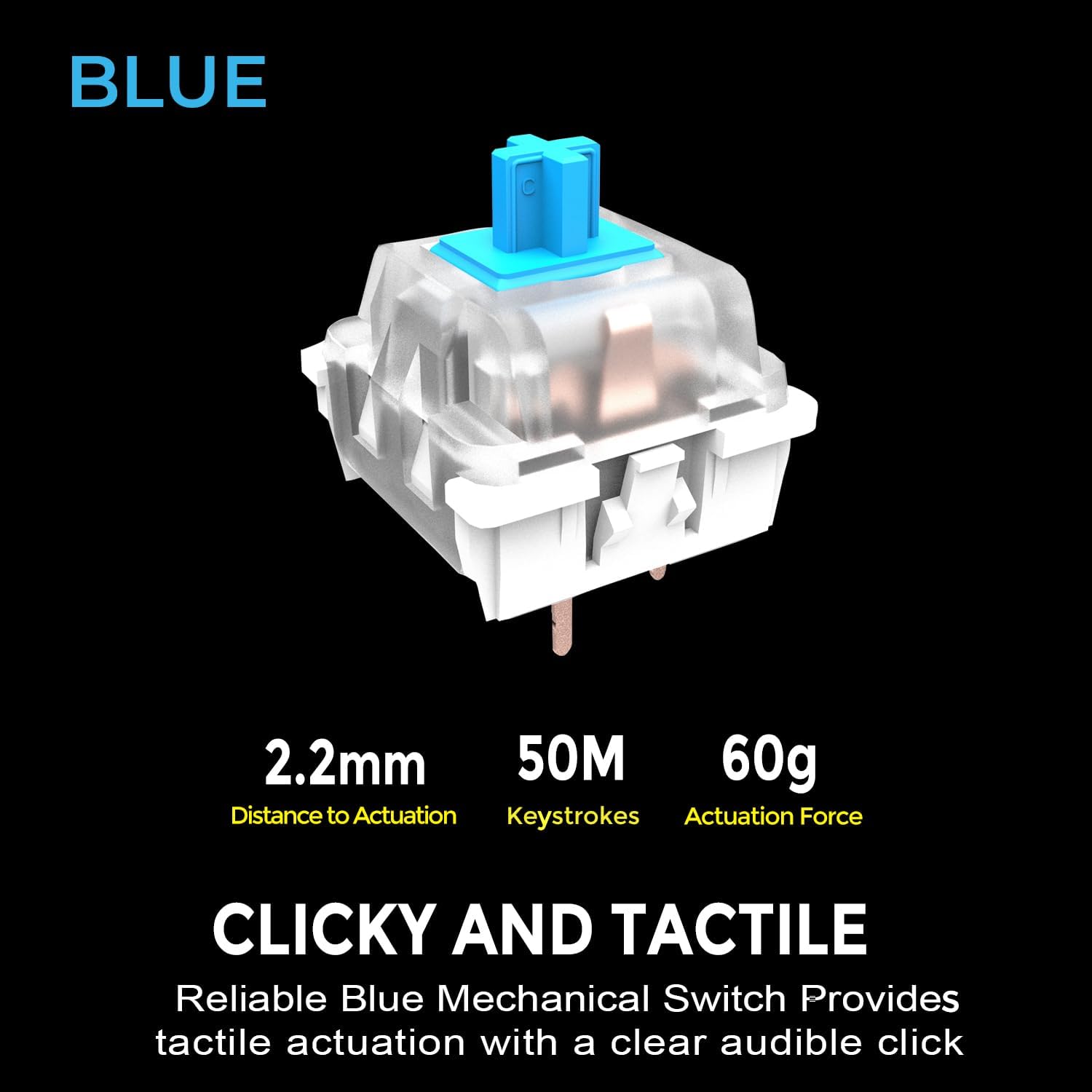 AKB-610UB Multi-OS Mechanical Compact Keyboard with Copilot Ai Hotkey, Blue Switch, Clicky and Tactile