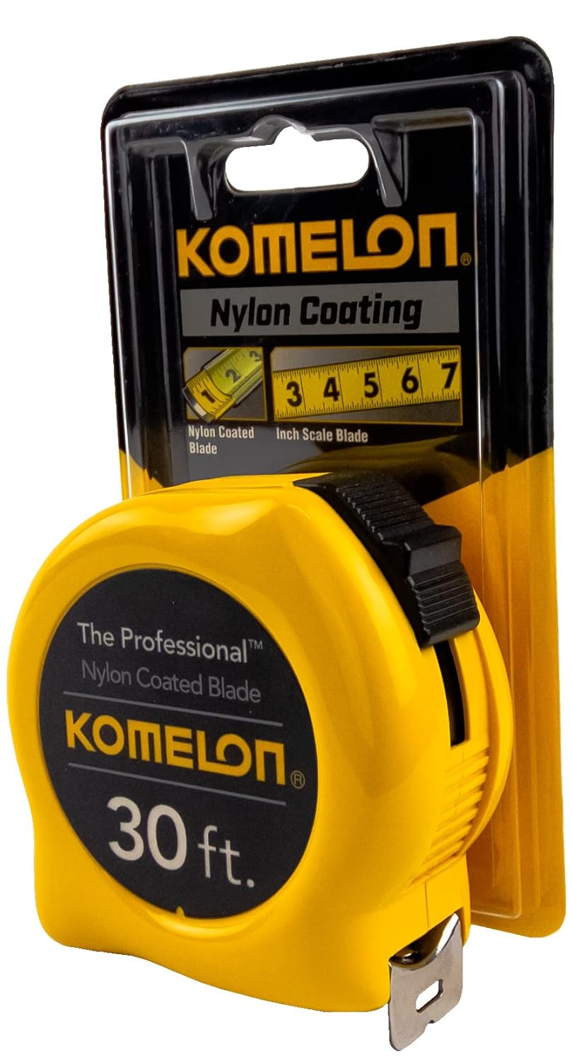 Komelon 4930 The Professional Nylon Coated Steel Blade Tape Measure 30-Feet by 1-Inch, Yellow Case 9.1 m