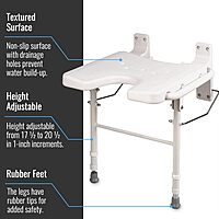 HealthSmart Wall Mount Fold Away Bath Chair Shower Seat Bench with Adjustable Legs, FSA and HSA Eligible, Seat 16 x 16 Inches, White