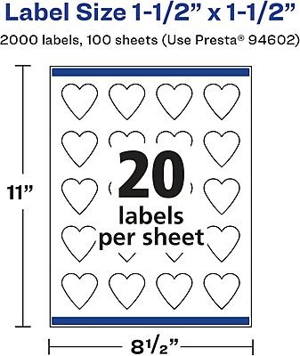 Avery Glossy White Heart Labels, Sure Feed Technology, 1.5" x 1.5"