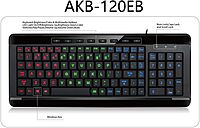 AKB-120EB 3-Color Illuminated Compact Multimedia Keyboard with Large Print Keys and Hotkeys