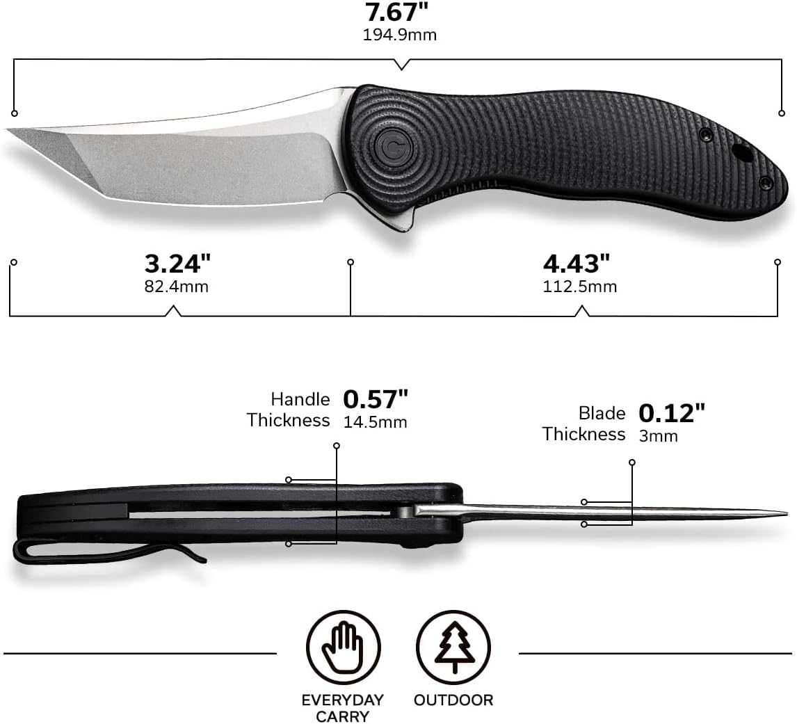 CIVIVI Synergy3 Pocket Knife - 3.24 Nitro-V Stonewashed Black G10