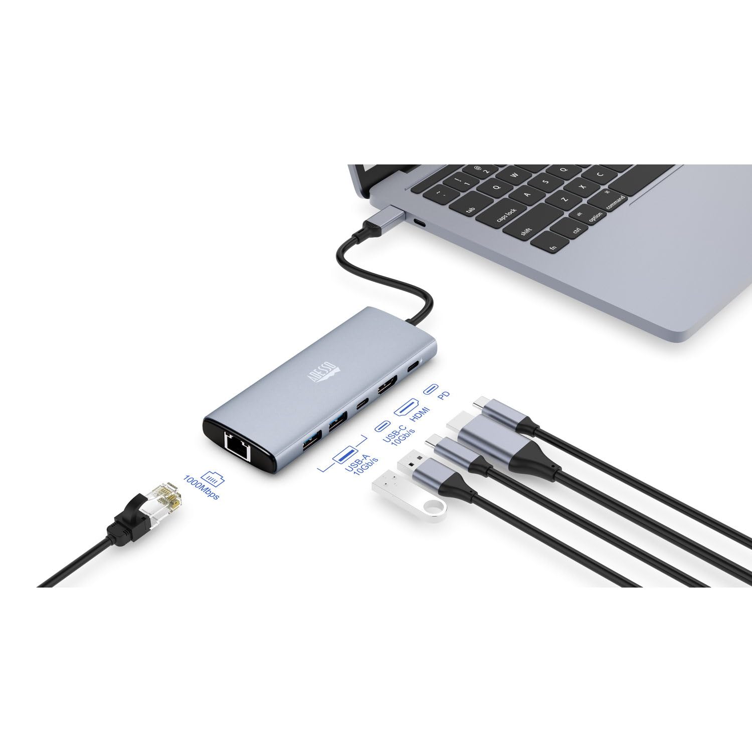 Adesso AUH-4035 7 in 1 Docking Station, Supports USB C to x1 4K HDMI, 3X USB-A 3.2, 1x PD, 1x Micro SD, 1x SD Card
