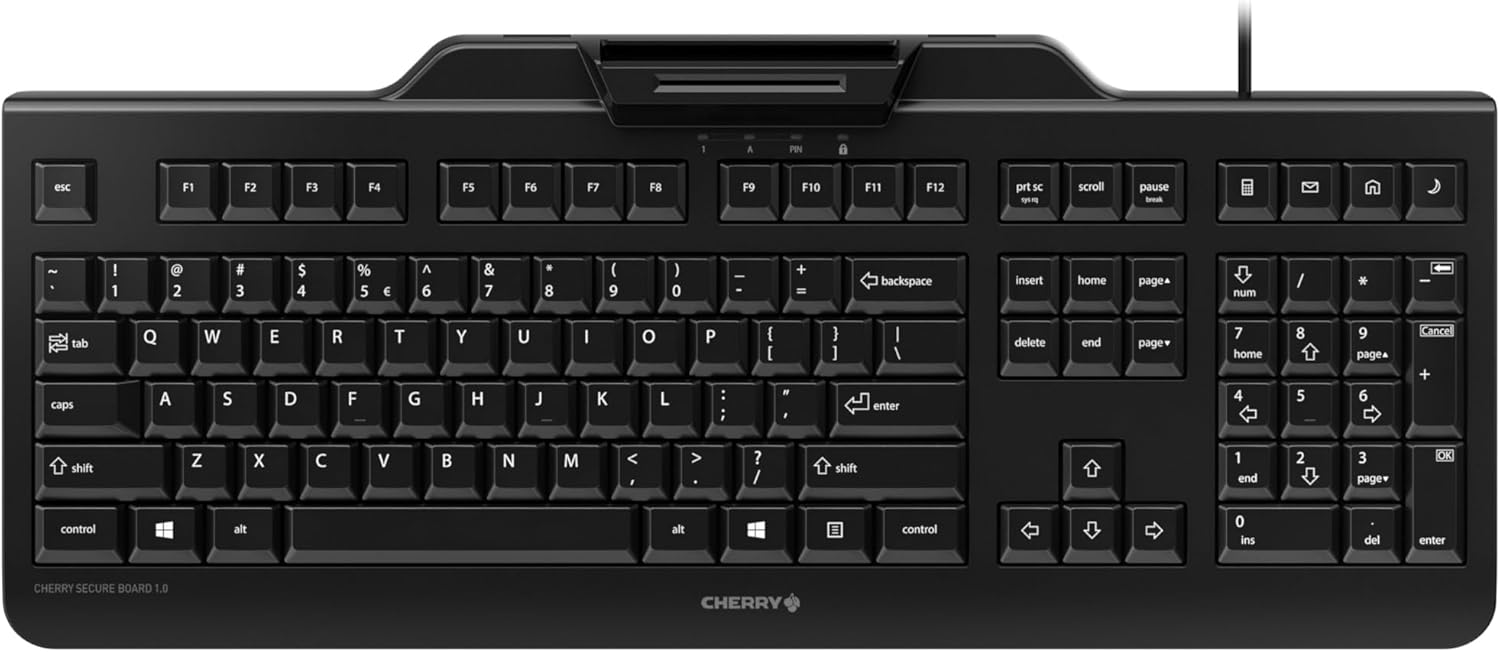 CHERRY Secure Board 1.0 - USB Keyboard – Smart Card Reader - Wired - GS Approval - QWERTY Security Keyboard – Black