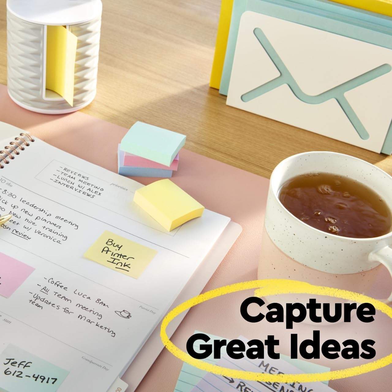 Post-it Dispenser Pop-up Notes, 3x3 in, 6 Pads, Canary Yellow, Clean Removal, Recyclable