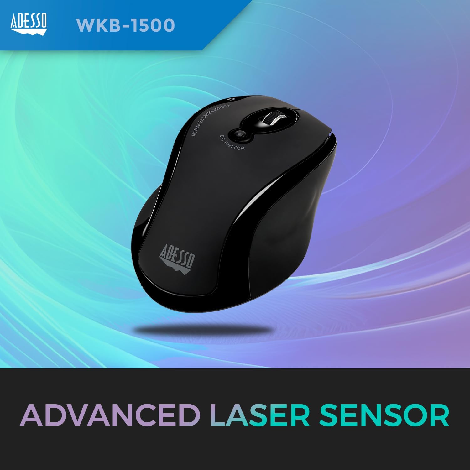 WKB-1500GB - Wireless Ergonomic Desktop Keyboard and Laser Mouse with Split Keys Design and Palm Rest for Comfort