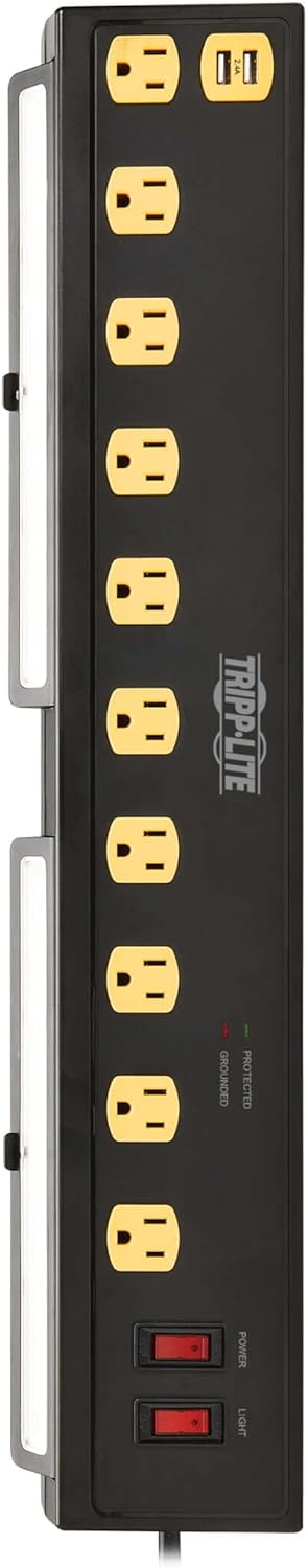 Tripp Lite by Eaton Protect It! TLP1006USB 10-Outlet Surge Protector With 2 Swivel Light Bars And 4 USB Ports, 6ft, Black