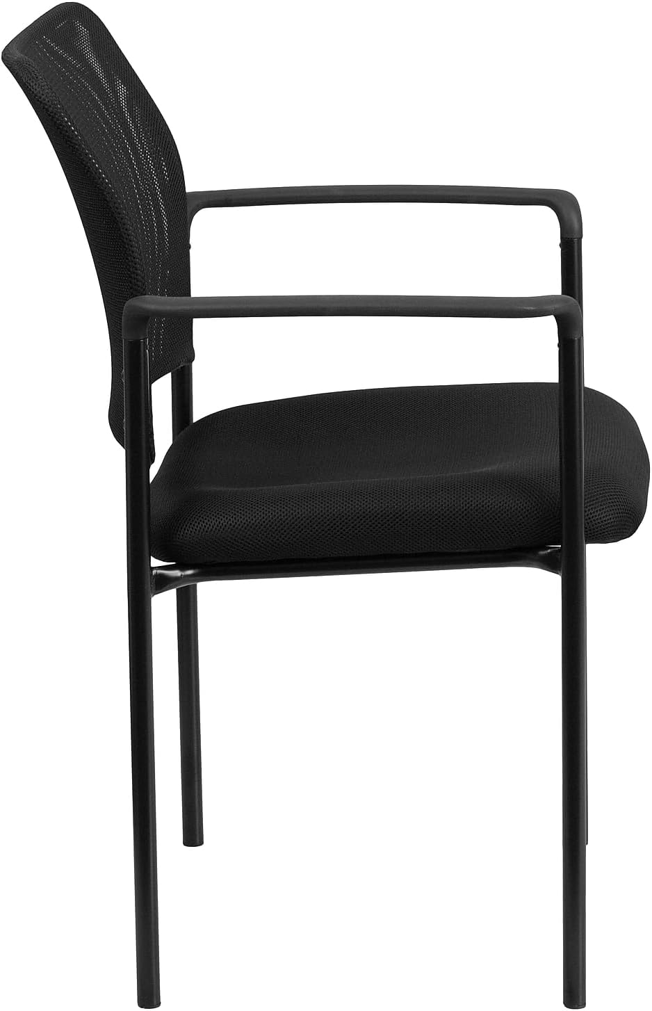 Flash Furniture Jana Comfort Black Mesh Stackable Steel Side Chair with Nylon Arms and Built-In Lumbar Support Contemporary