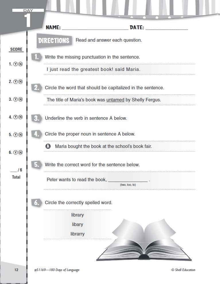 Shell Education 180 Days of Language for Fourth Grade (180 Days of Practice)