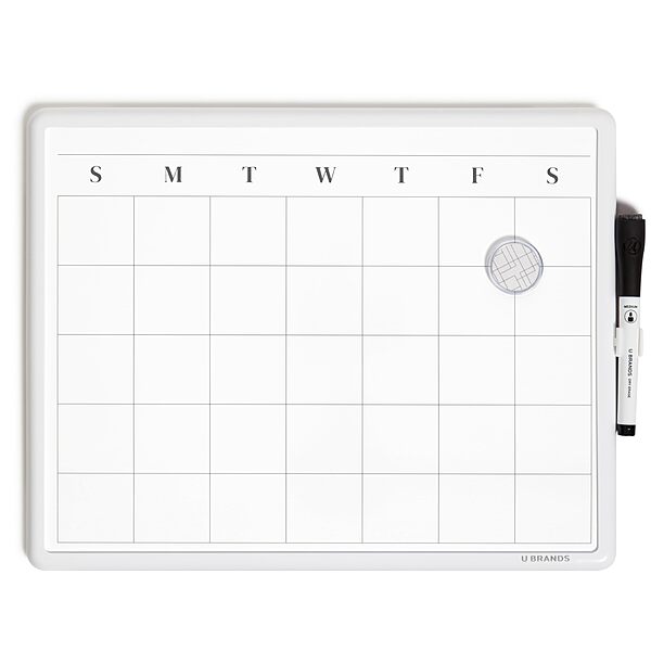 U Brands Magnetic Dry Erase Calendar Board, 14"x11", Modern White Frame, Includes Marker and Magnet