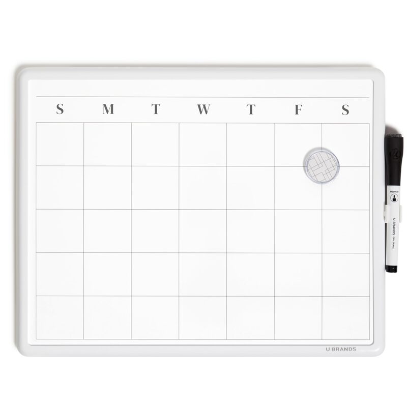 U Brands Magnetic Dry Erase Calendar Board, 14"x11", Modern White Frame, Includes Marker and Magnet