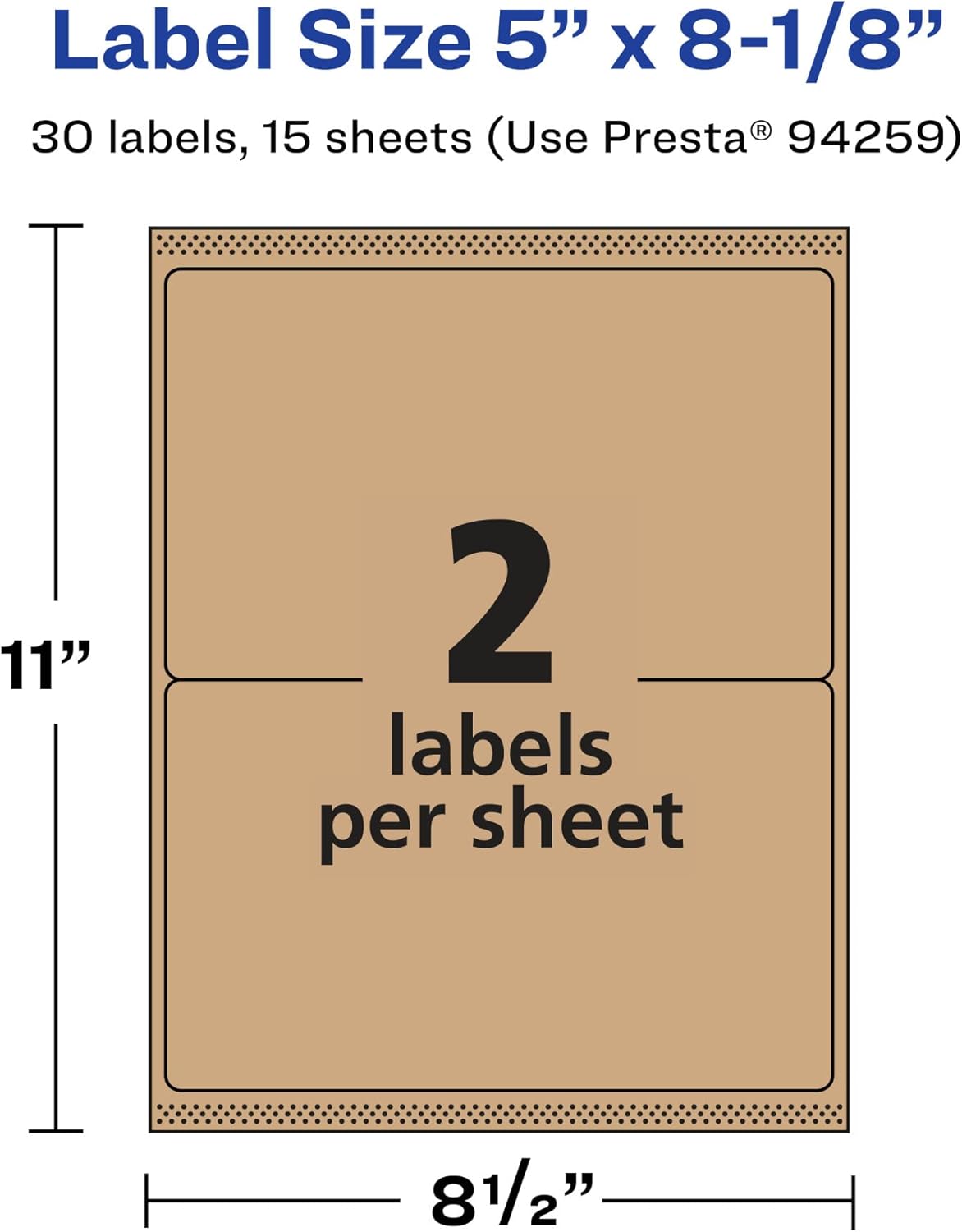Avery Kraft Brown Rectangle Labels, Sure Feed Technology, 5" x 8-1/8"