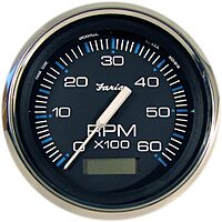 Faria Beede 33732 Chesapeake Stainless Steel Tachometer with Hourmeter (6000 RPM) - 4', Black
