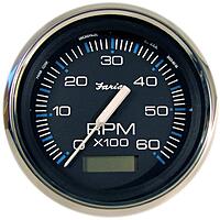 Faria Beede 33732 Chesapeake Stainless Steel Tachometer with Hourmeter (6000 RPM) - 4', Black