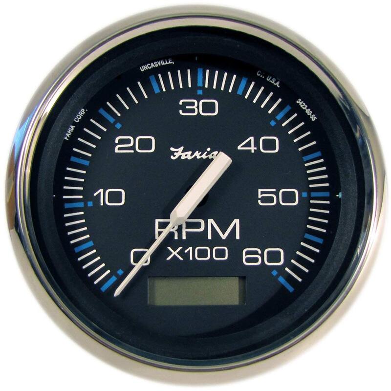 Faria Beede 33732 Chesapeake Stainless Steel Tachometer with Hourmeter (6000 RPM) - 4', Black