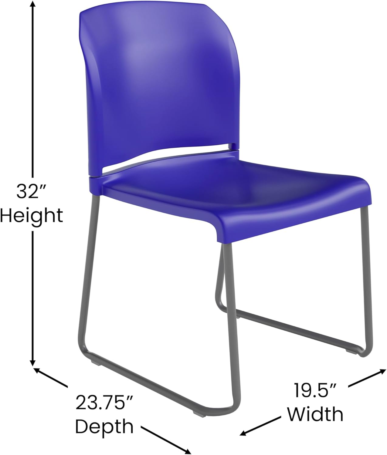 Flash Furniture Hercules Series 880 lb. Capacity Blue Full Back Contoured Stack Chair with Gray Powder Coated Sled Base