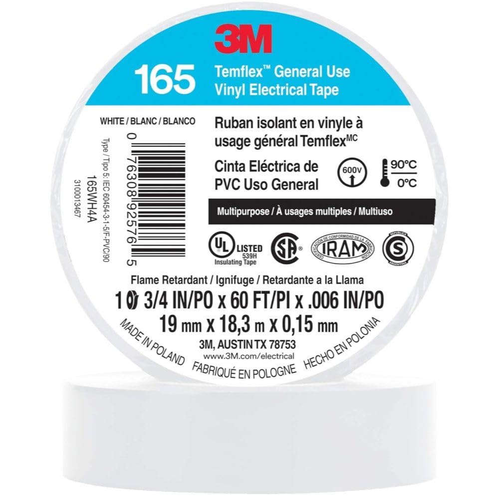 3M Economy Vinyl Electrical Tape - 3/4 in x 60 ft, White
