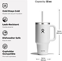 Hydro Flask Travel Tumbler with Handle, Lid and Straw - Insulated Stainless Steel