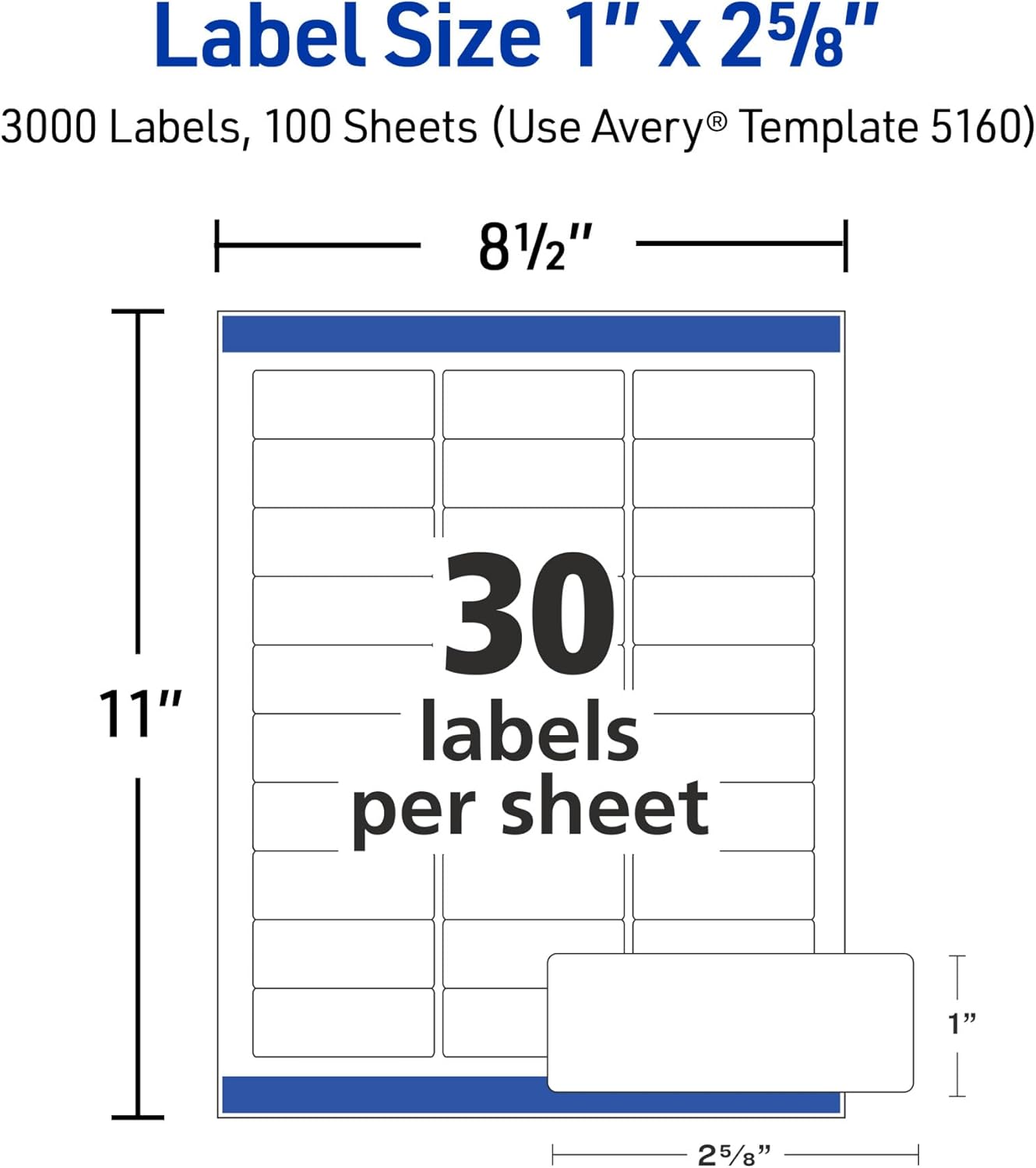 Avery Easy Peel Printable Address Labels with Sure Feed, 1" x 2-5/8" Customizable Stickers, White, 3