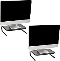 Mind Reader Metal Monitor Stand Ventilated Laptop Riser Desktop Organizer, 4-1/4inH x 11-1/4inW x 14-1/2inD, Black, Set of 2