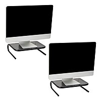 Mind Reader Metal Monitor Stand Ventilated Laptop Riser Desktop Organizer, 4-1/4inH x 11-1/4inW x 14-1/2inD, Black, Set of 2