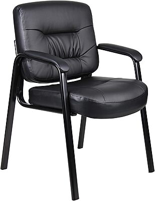 Boss Office Products Executive Mid Back LeatherPlus Guest Chair in Black