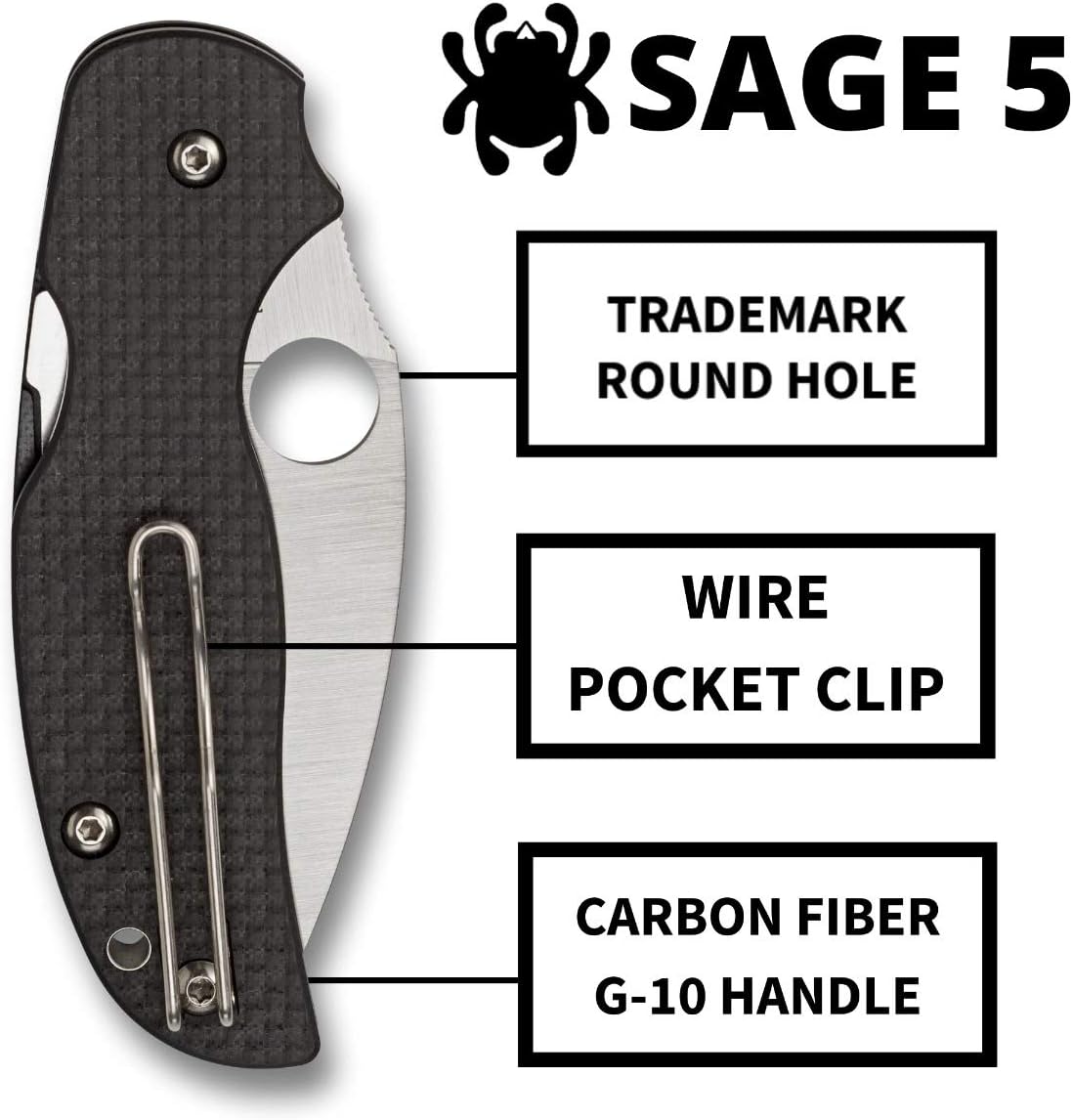 Spyderco Sage 5 Alzheimers Folding Knife - Black Carbon Fiber Laminate Handle, PlainEdge, Full-Flat Grind