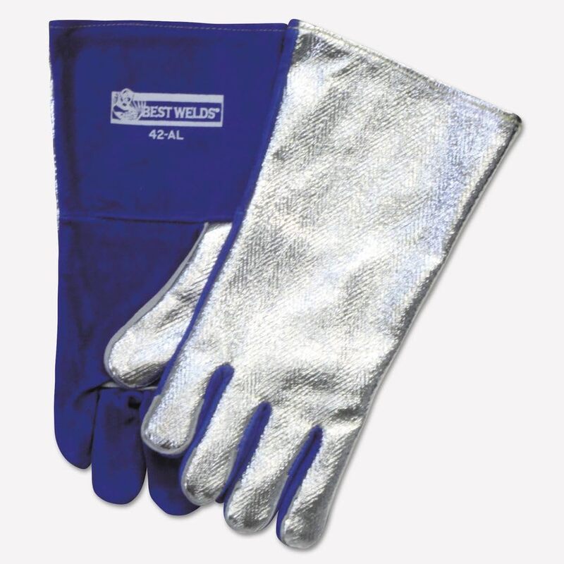 BEST WELDS 902-42AL - Split Cowhide Front Welding Gloves, Aluminized Back, Large, Blue