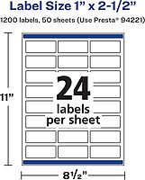 Avery Matte White Rectangle Labels, Sure Feed Technology, 1\" x 2.5\"