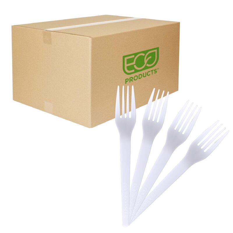 Eco-Products Compostable CPLA 7" Plastic Dinner Forks, Case of 1000, Disposable White Fork, Plantware Cutlery