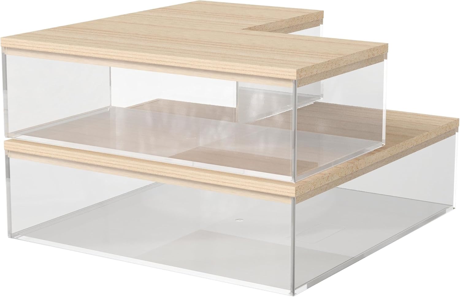 MARTHA STEWART Brody Plastic Storage Organizer Bins with Wood Lids