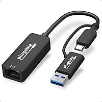 Plugable 2.5G USB-C and USB to Ethernet Adapter – Dual-Connector 2-in-1 USB-C to RJ45 2.5Gbps LAN
