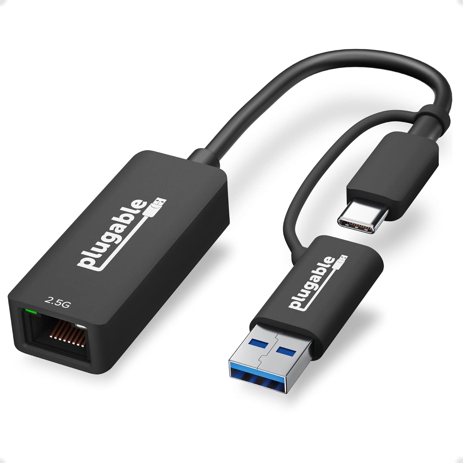 Plugable 2.5G USB-C and USB to Ethernet Adapter – Dual-Connector 2-in-1 USB-C to RJ45 2.5Gbps LAN