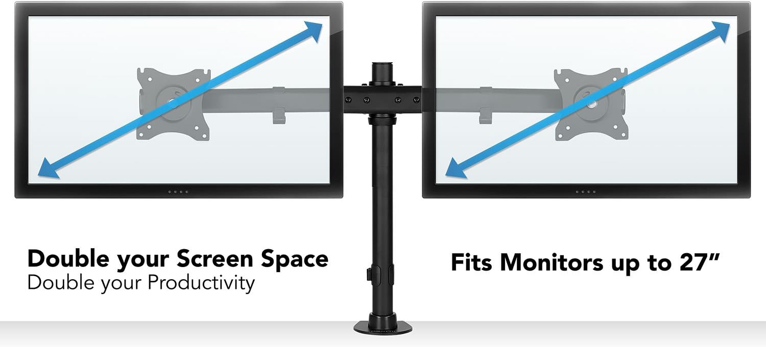 Mount-It! Dual Monitor Mount | Double Monitor Desk Stand Arm | Fits 2 Computer Screens 17 19 20 21 22 24 27 Inch | Two VESA