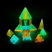 Tytan Tiles Glow in The Dark 60-Piece Magnetic Tiles Building Set, Diverse Multi-Color Shapes, STEM Toy, Cars, Creative Play
