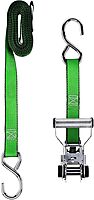 KEEPER Chrome Ratchet Tie-Downs with J-Hooks, Bright Green Webbing, 2-Pack