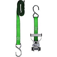 KEEPER Chrome Ratchet Tie-Downs with J-Hooks, Bright Green Webbing, 2-Pack