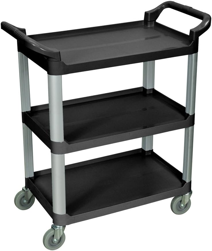 LUXOR 3-Shelf Serving Cart, 36.75" H x 33.5" W x 16.75" D, Black