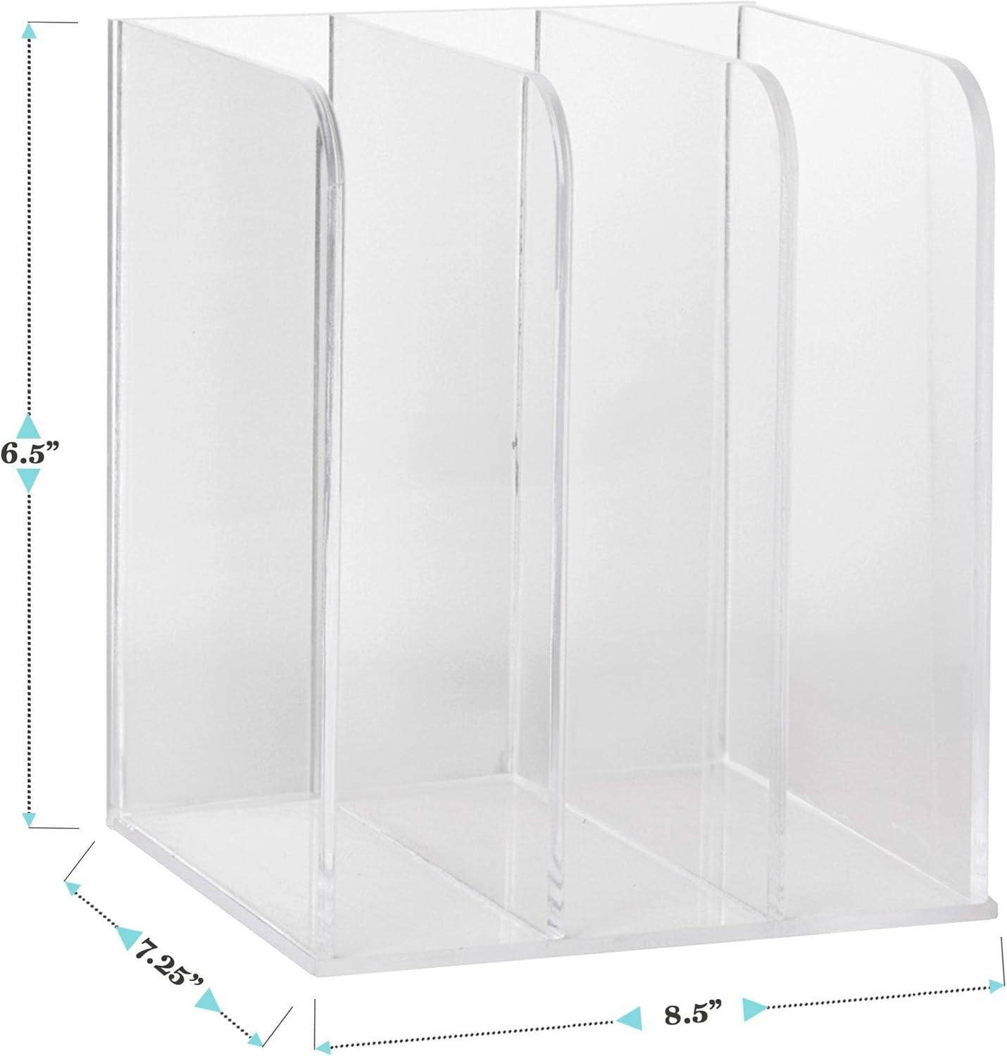 Martha Stewart Brody Desktop File Sorter - 3 Section Document Organizer for Binders, Folders, 8.5"W x 6.5"D, Clear