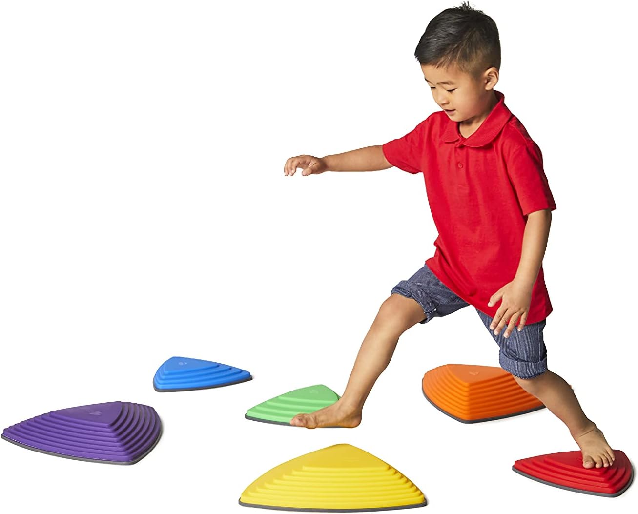 GONGE River Stones - Kids Play Stepping Stones for Balance and Coordination, Non-Slip, Stackable, Indoor/Outdoor, Set of 6