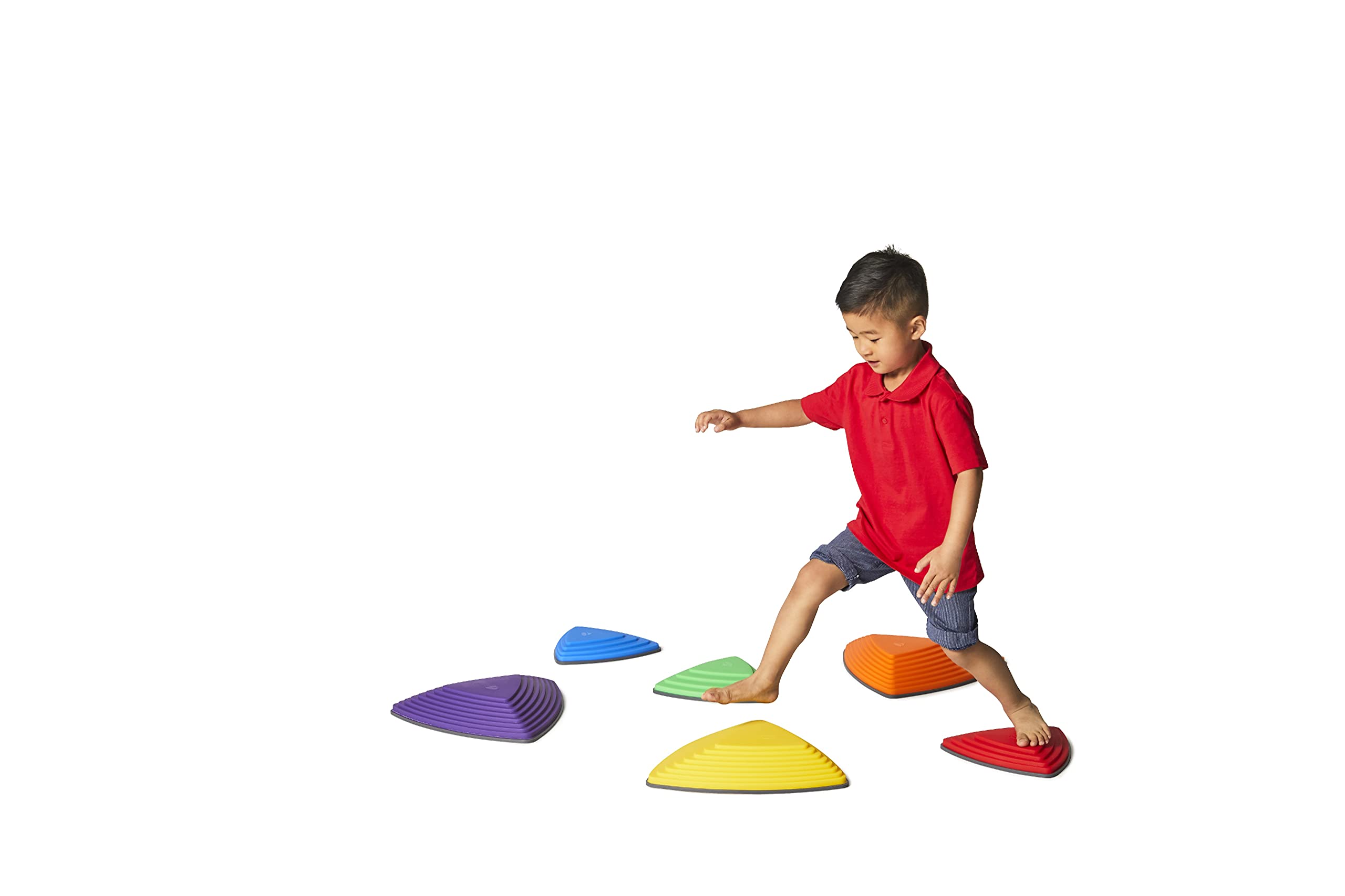 GONGE River Stones - Kids Play Stepping Stones for Balance and Coordination, Non-Slip, Stackable, Indoor/Outdoor, Set of 6