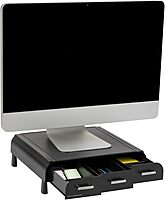 MIND READER Monitor Stand, Desktop Organizer with 3 Drawers, Plastic Riser, 13.5"L x 13"W x 4"H