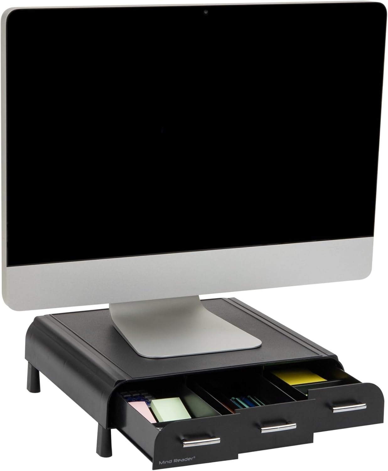 MIND READER Monitor Stand, Desktop Organizer with 3 Drawers, Plastic Riser, 13.5"L x 13"W x 4"H
