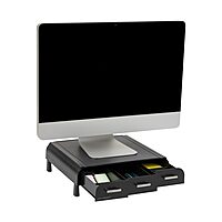 MIND READER Monitor Stand, Desktop Organizer with 3 Drawers, Plastic Riser, 13.5"L x 13"W x 4"H