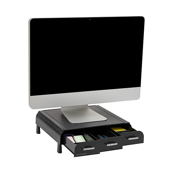 MIND READER Monitor Stand, Desktop Organizer with 3 Drawers, Plastic Riser, 13.5"L x 13"W x 4"H