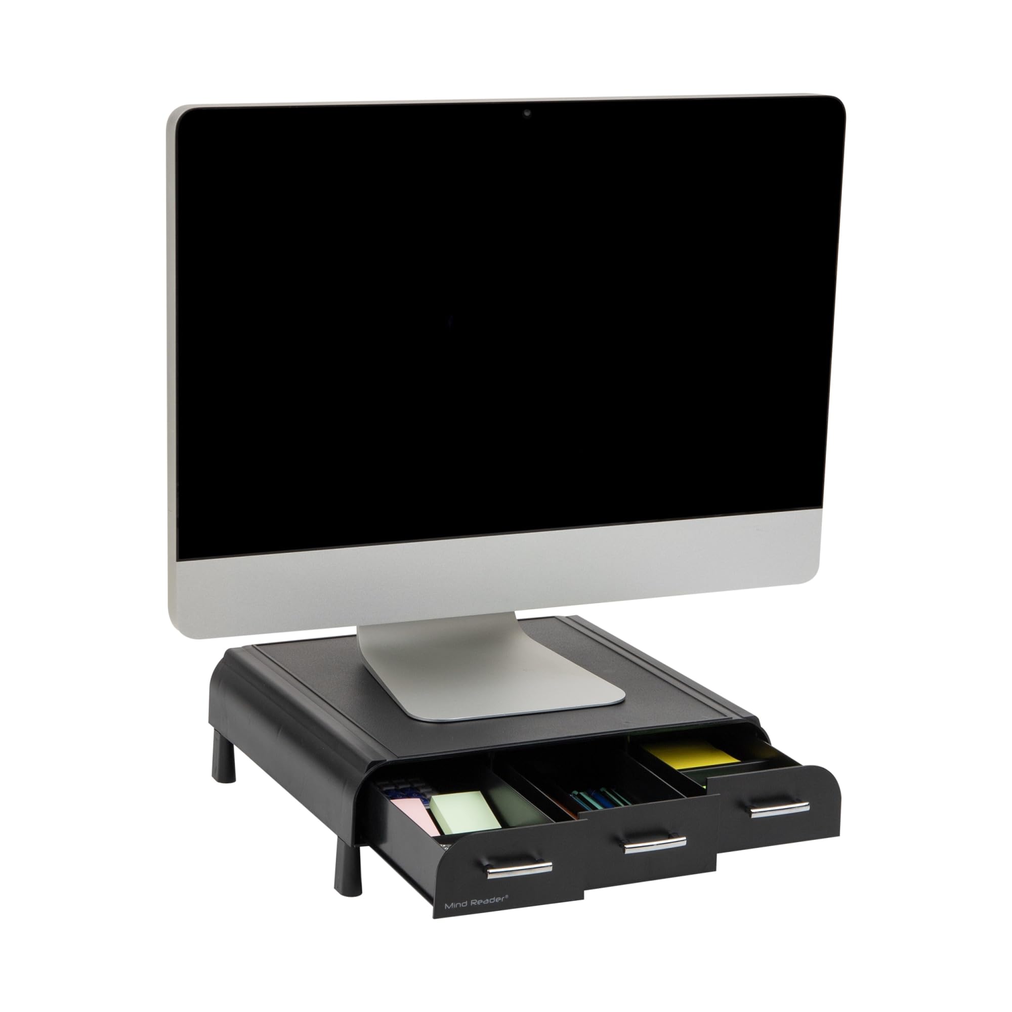 MIND READER Monitor Stand, Desktop Organizer with 3 Drawers, Plastic Riser, 13.5"L x 13"W x 4"H