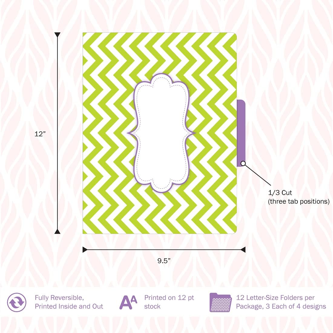 Barker Creek Designer File Folders Set of 12, Beautiful Chevron, Multicolor Chevrons on Outside, Soft Colors on Inside