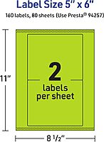 Avery Printable Rectangle Labels, Sure Feed Technology, 5" x 6", Bright Green, Laser/Inkjet Printable