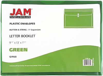 JAM PAPER Plastic Envelopes with Button & String Tie Closure - 12 Pack